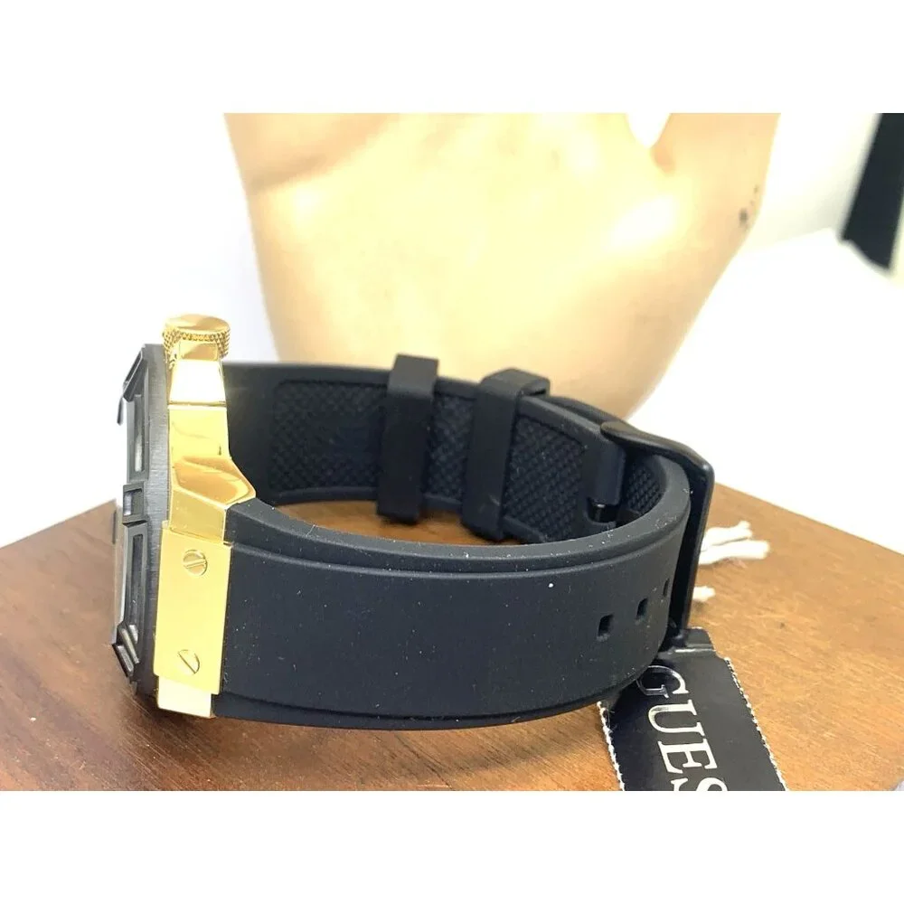 Guess Men's Watch U0247G6 Quartz Black Dial Gold Steel Rubber Strap 45mm